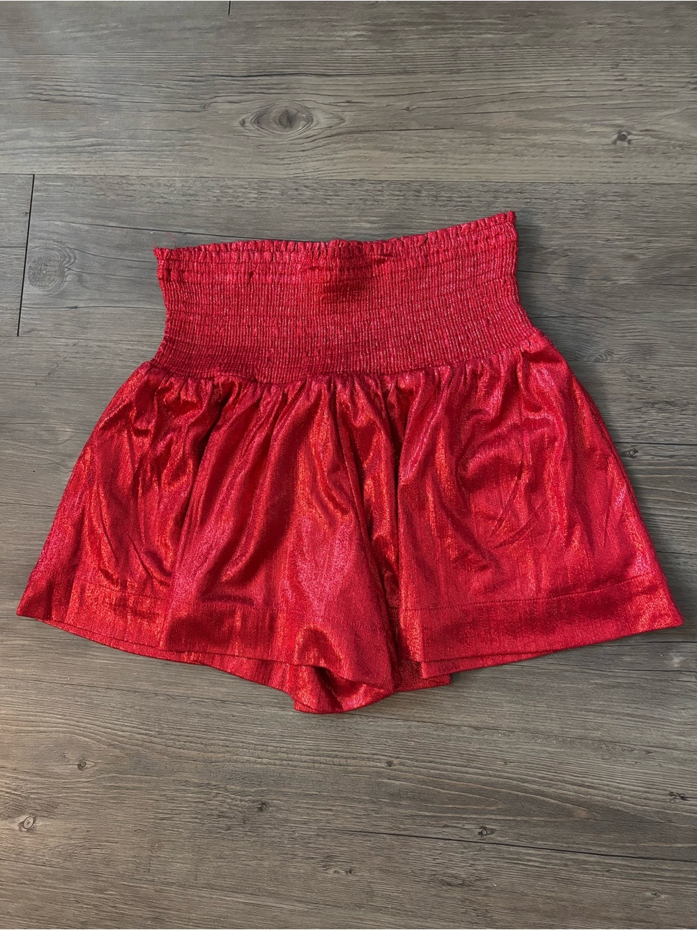 Red High-Waist Smocked Women’s Shorts
